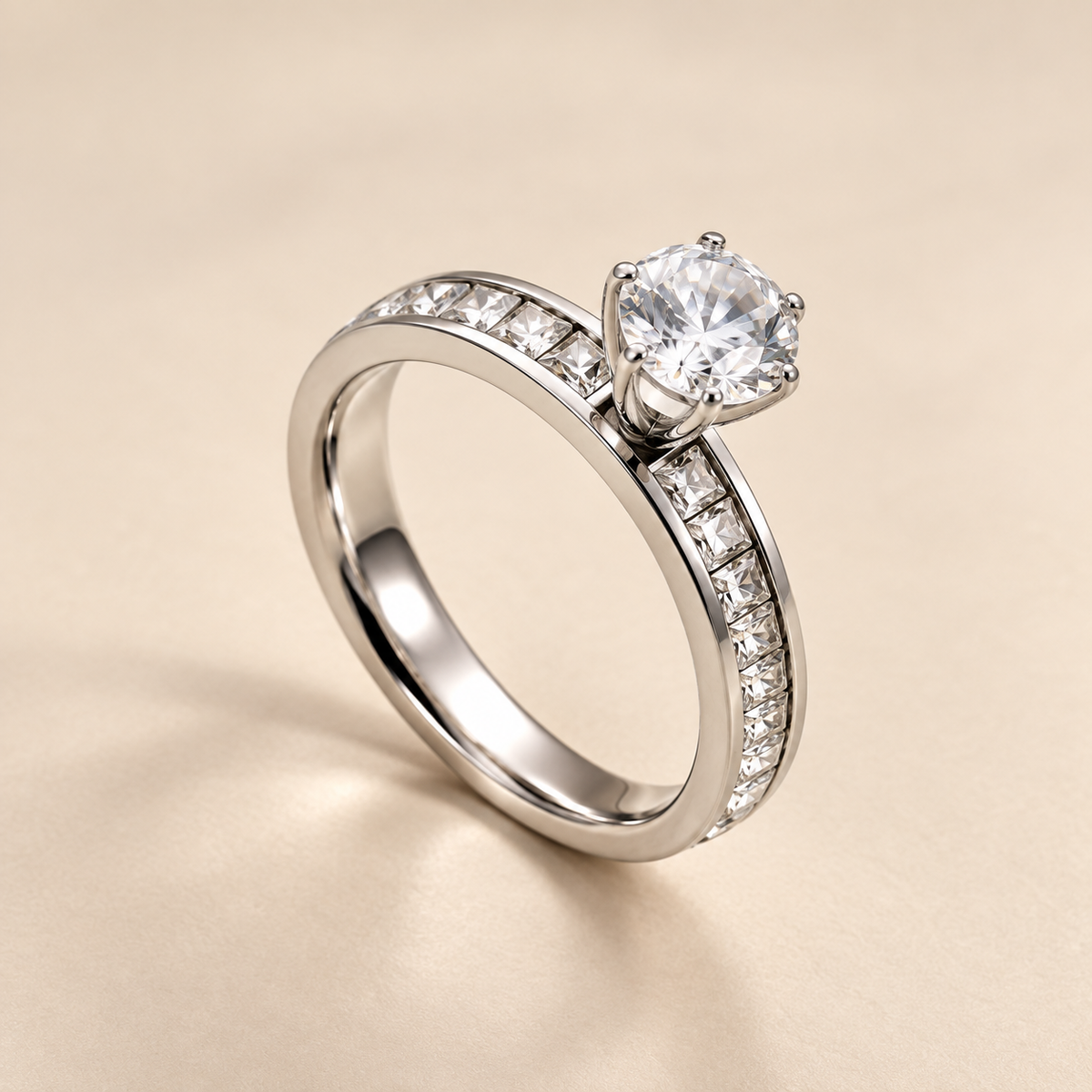Classic Silverish 2-Layer Solitaire Zircon Ring | PVD Plated Steel- For Women | Includes: Ring