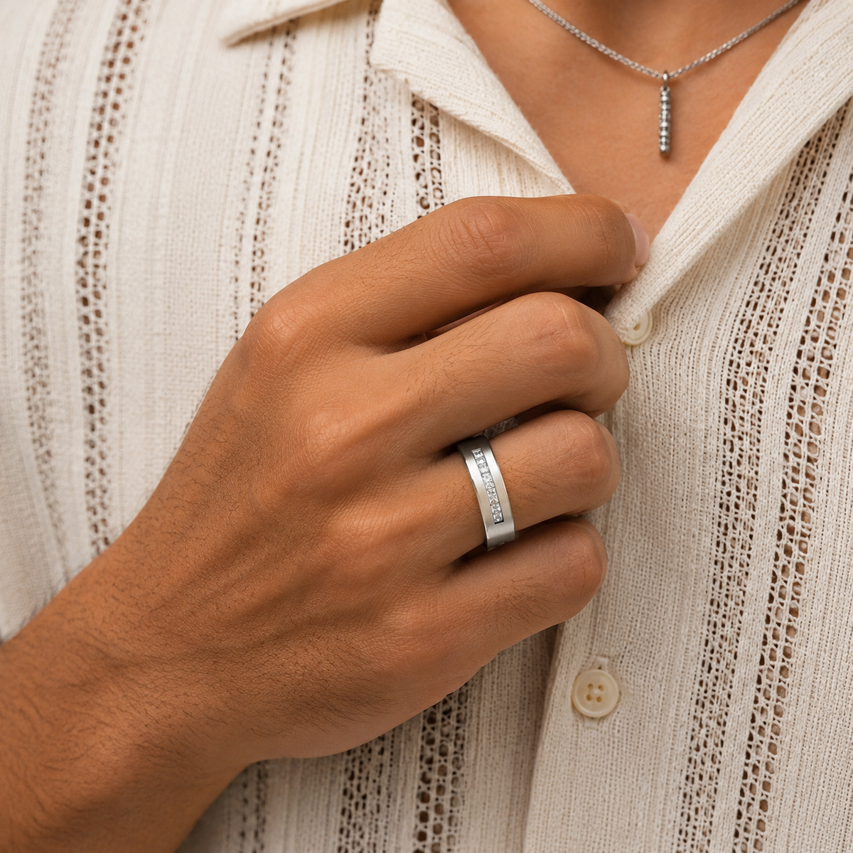 Steel Titanium Zircon Stub Modern Ring | PVD Plated– For Men | Includes: Ring