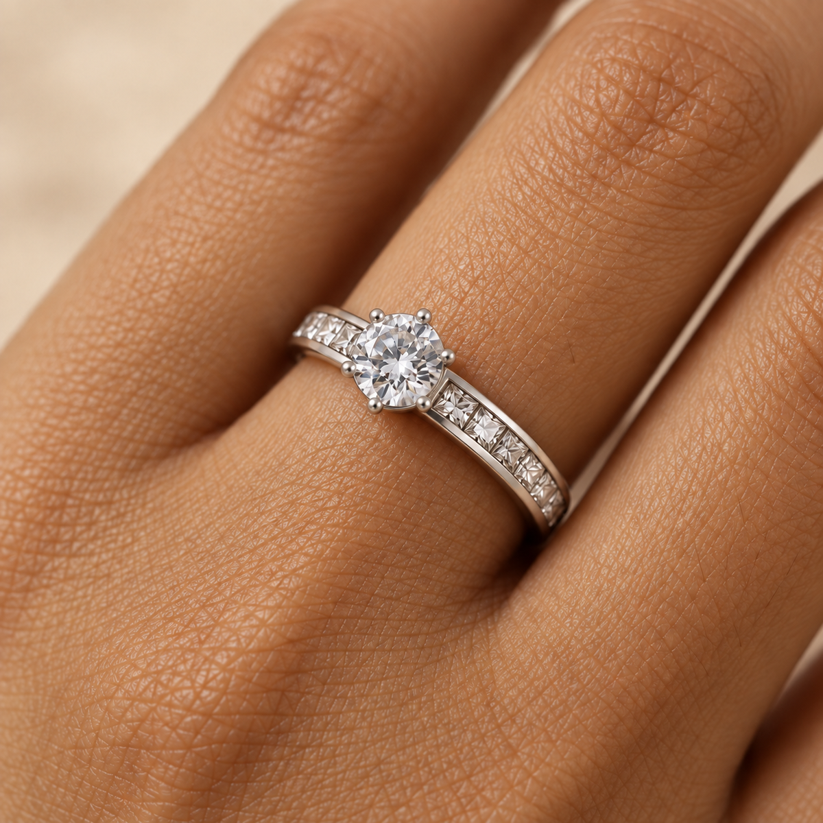 Classic Silverish 2-Layer Solitaire Zircon Ring | PVD Plated Steel- For Women | Includes: Ring