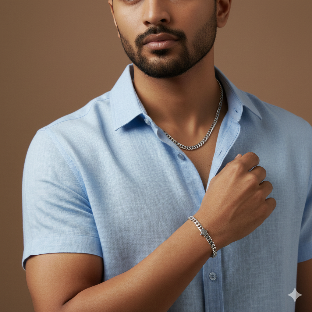Twinned Necklace Bracelet Duo SET for MEN | REAL Steel - For Men | Includes: Necklace, Bracelet