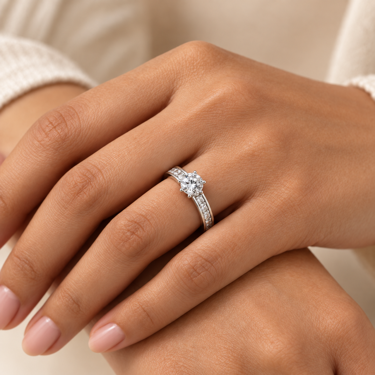 Classic Silverish 2-Layer Solitaire Zircon Ring | PVD Plated Steel- For Women | Includes: Ring