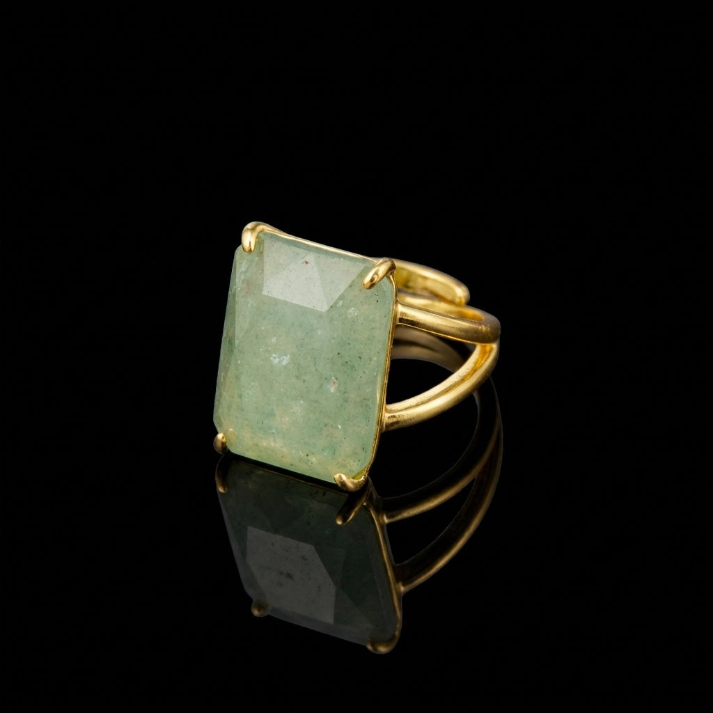 BOLD Natural Green Jade Golden Flexi Size Ring | 18K Real Gold PVD Plated– For Men | Includes: Ring