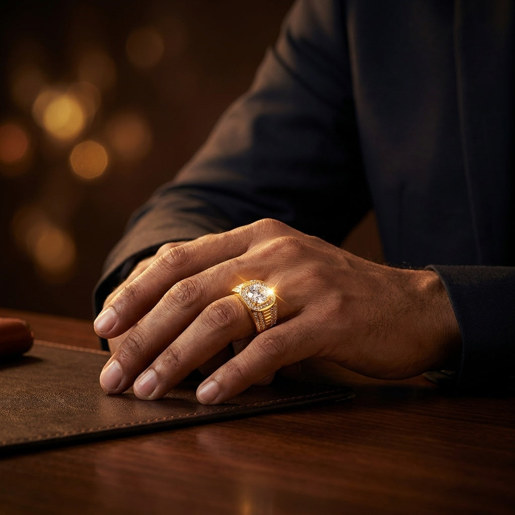 Classic Heritage Clear Zircon Ring | 18K Real Gold PVD Plated– For Men | Includes: Ring
