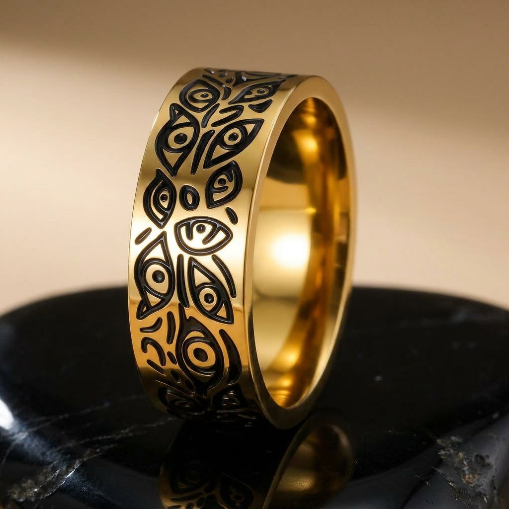 Evil Eye Protection Golden Ring | 18K Real Gold PVD Plated– For Men | Includes: Ring