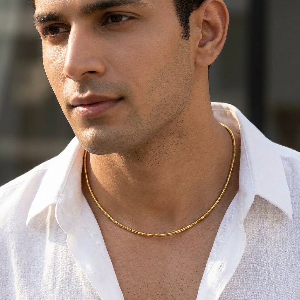 Golden Brazillian Snake Steel Chain | 18K PVD Gold Plated- For Men| Includes: Necklace
