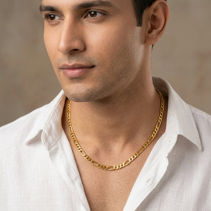 Golden Figaro Regular Steel Chain (6mm) | 18K PVD Gold Plated- For Men| Includes: Necklace