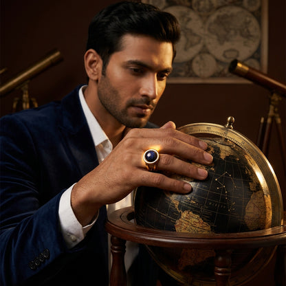 Blue Sand Stone Flexi Size Golden Ring | 18K Real Gold PVD Plated– For Men | Includes: Ring