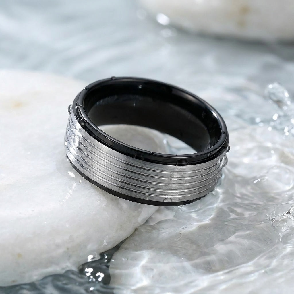 Wheel Titanium Steel Black Ring | PVD Plated– For Men | Includes: Ring