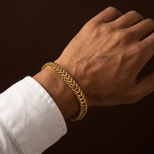 New Weave BOLD Design Flexi Golden 12MM Bracelet | 18K PVD Gold Plated- For Men | Includes: Bracelet
