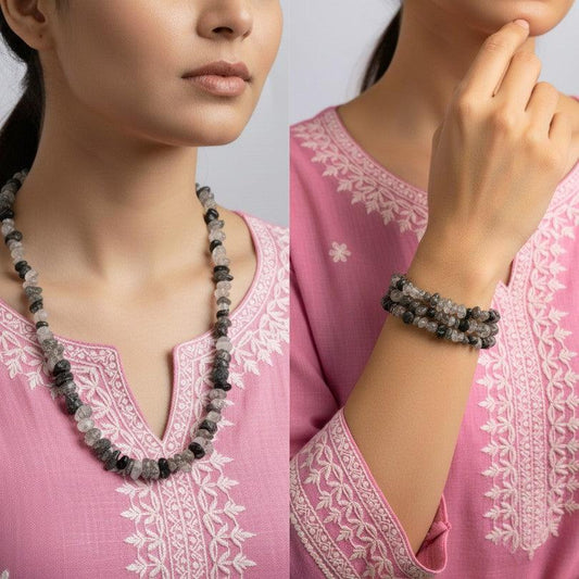 Cosmic Veins Necklace | Black Rutile Stone - For All | Includes: Necklace