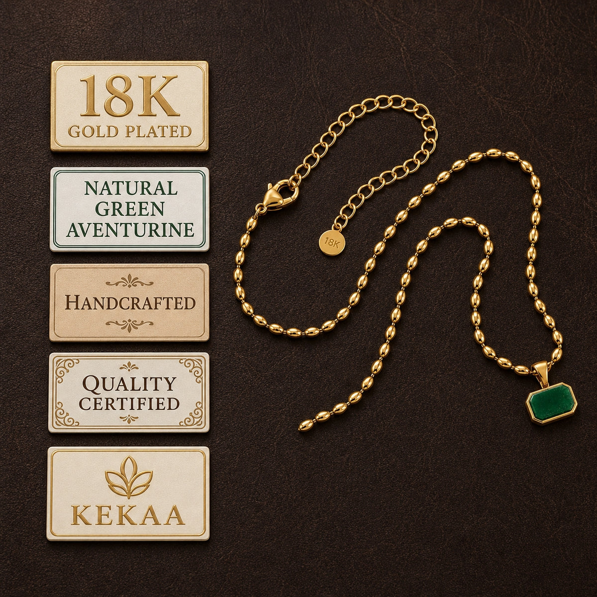 Verdant Deep Green RECTANGLE Necklace | Gold-Tone - For Women | Includes: Necklace