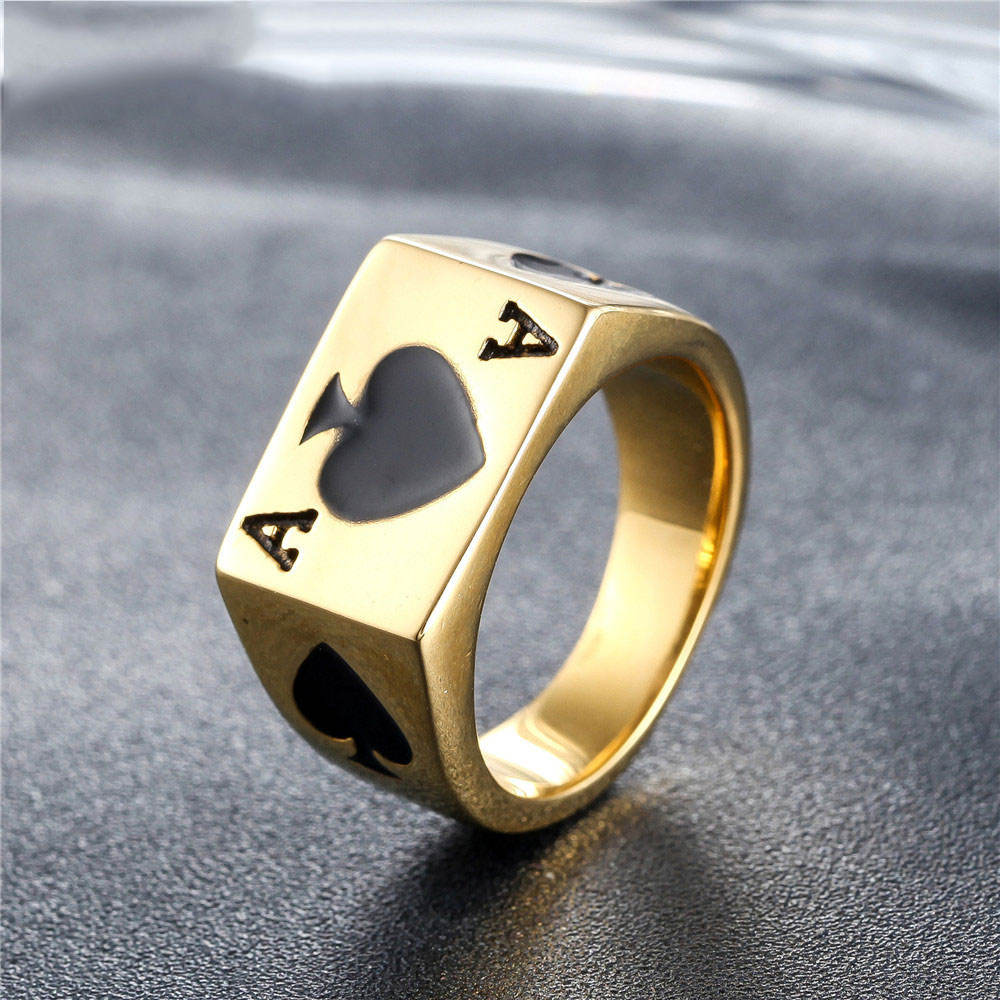 Sturdy Golden Spade REAL Steel Ring | 18K PVD Gold Plated– For Men | Includes: Ring