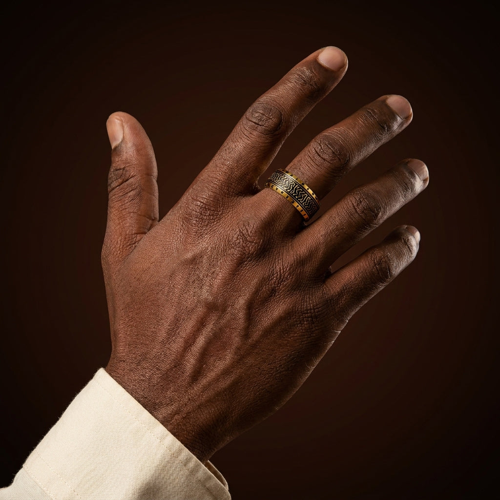 Ethnic Classic Golden Ring | 18K Real Gold PVD Plated– For Men | Includes: Ring