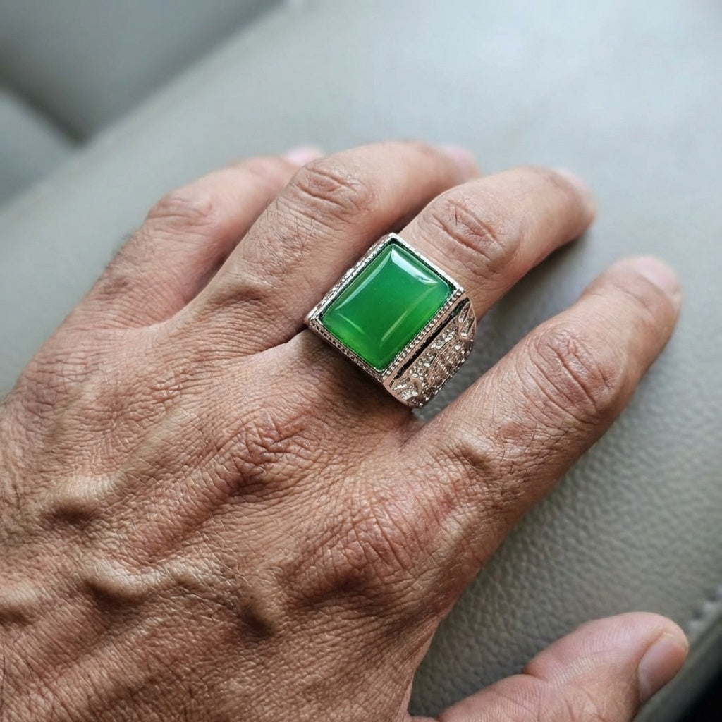 Natural BOLD Chalcedony Stone Flexi Size Ring | 925 Silver PVD Plated– For Men | Includes: Ring