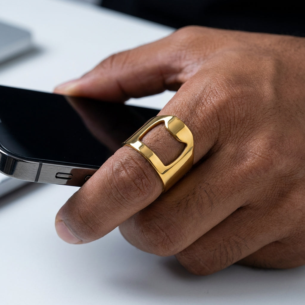 Funky Golden Bottle Opener Ring | REAL Steel– For Men | Includes: Ring