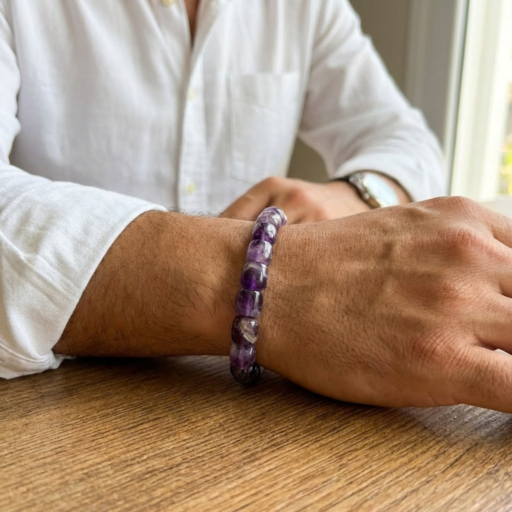 Calm & Cosmic Tumble Bracelet | Amethyst Stone - For Men | Includes: Bracelet