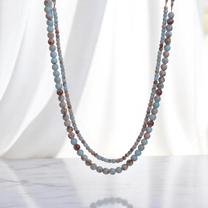 Double Layered Ocean Drift Amulet Necklace | Aqua Terra Jasper Stone - For Women | Includes: Necklace (Set Of 2)