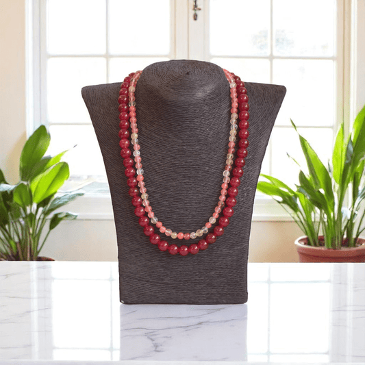 Double Layered Firestone Necklace | Onyx Stone - For Women | Includes: Necklace (Set Of 2)