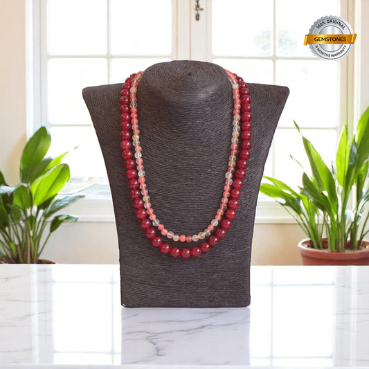 Double Layered Firestone Necklace | Onyx Stone - For Women | Includes: Necklace (Set Of 2)