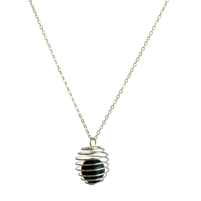 Dainty Whirl Peacock Silverish Necklace | Azurite Stone - For Women | Includes: Necklace