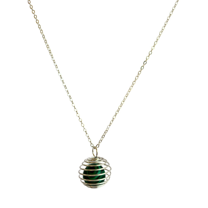 Dainty Whirl Growth Silverish Necklace | Malachite Stone- For Women | Includes: Necklace