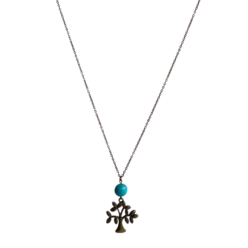 Tree Turquoise Necklace | Brass & Turquoise - For Women | Includes: Necklace