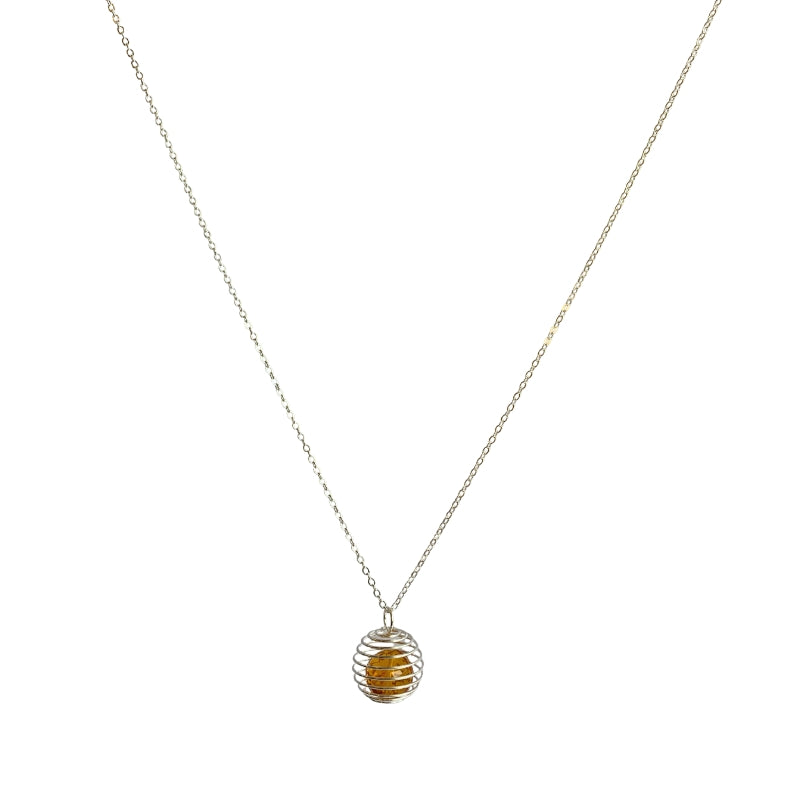 Dainty Whirl Amber Silverish Necklace | Yellow Crystal - For Women | Includes: Necklace