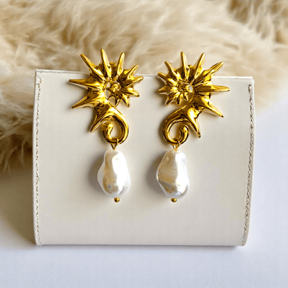 Ocean Pearl Earrings | Pearl, PVD 18K Gold Plated, Stainless Steel, Water Proof - For Women | Includes: Earrings