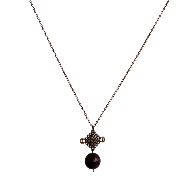 Dainty Bronze Squareyard Necklace | Red Tiger Eye - For Women | Includes: Necklace