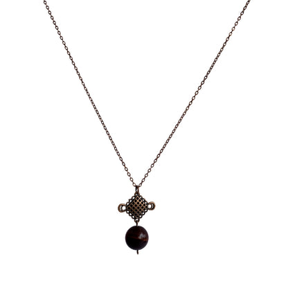 Dainty Bronze Squareyard Necklace | Red Tiger Eye - For Women | Includes: Necklace