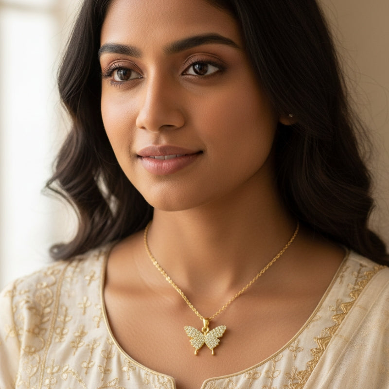 Dainty Zircon Butterfly Necklace | Cubic Zircon- For Women | Includes: Necklace