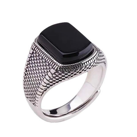 Mystic Black Zircon Ring Flexi Size | Premium Alloy– For Men | Includes: Ring