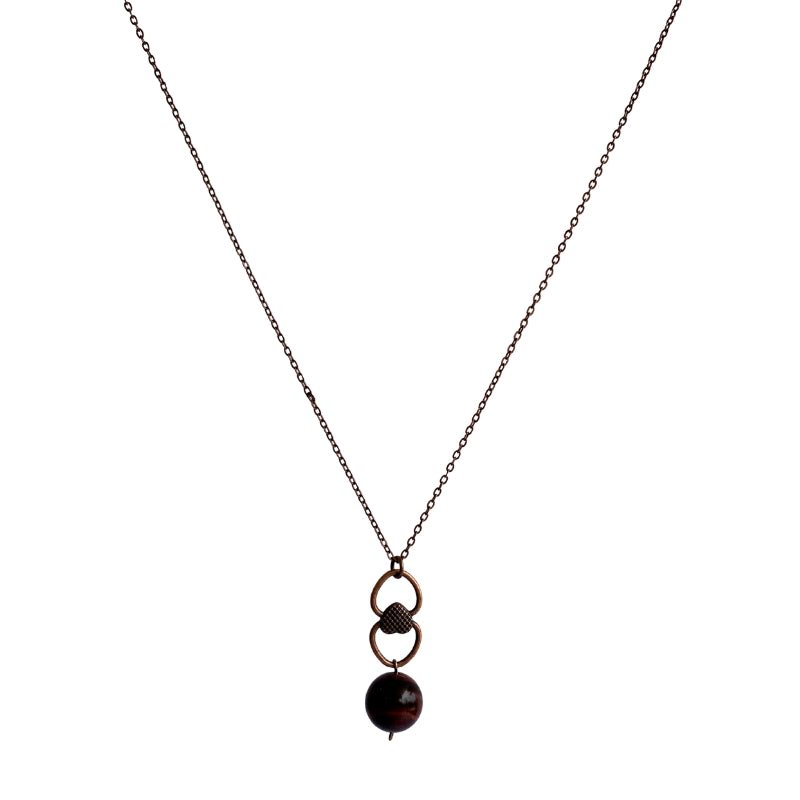 Dainty Bronze Hook Necklace | Red Tiger Eye - For Women | Includes: Necklace