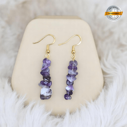 Crystal Whispers Earrings | Amethyst & PVD 18K Gold Plating - For Women | Includes: Earrings