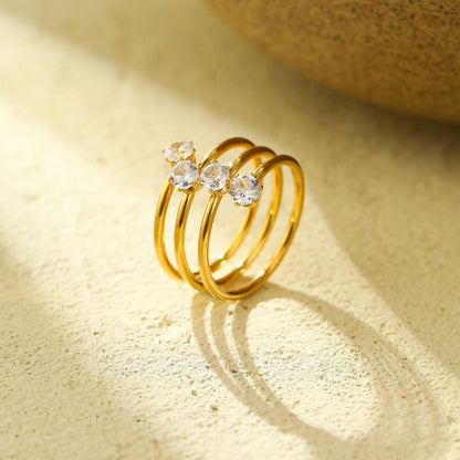 Triple Layer Zircon Adjustable Ring | 18K PVD Gold Plated- For Women | Includes: Ring