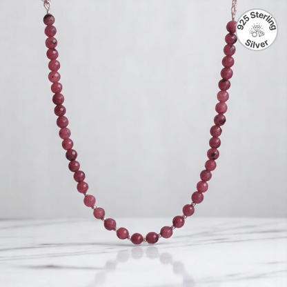 Playful Glow Necklace | 925 Silver & Rhodonite Stone - For Girl Kids | Includes: Necklace