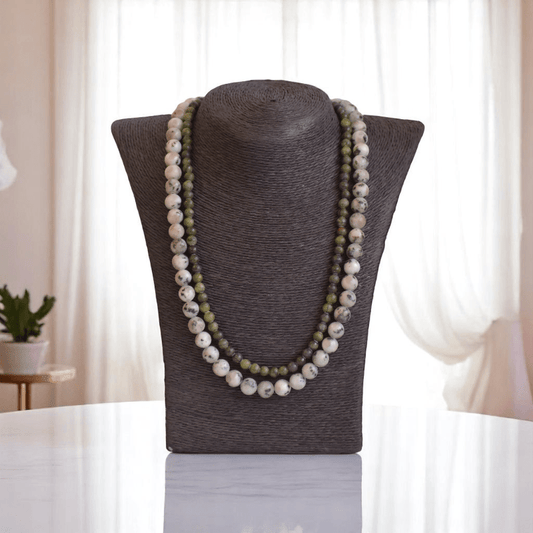 Double Layered Deep Woods Amulet Necklace | Jasper Stone - For Women | Includes: Necklace (Set Of 2)