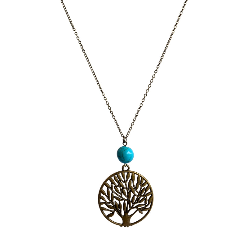 Leafy Tree Turquoise Necklace | Brass & Turquoise - For Women | Includes: Necklace