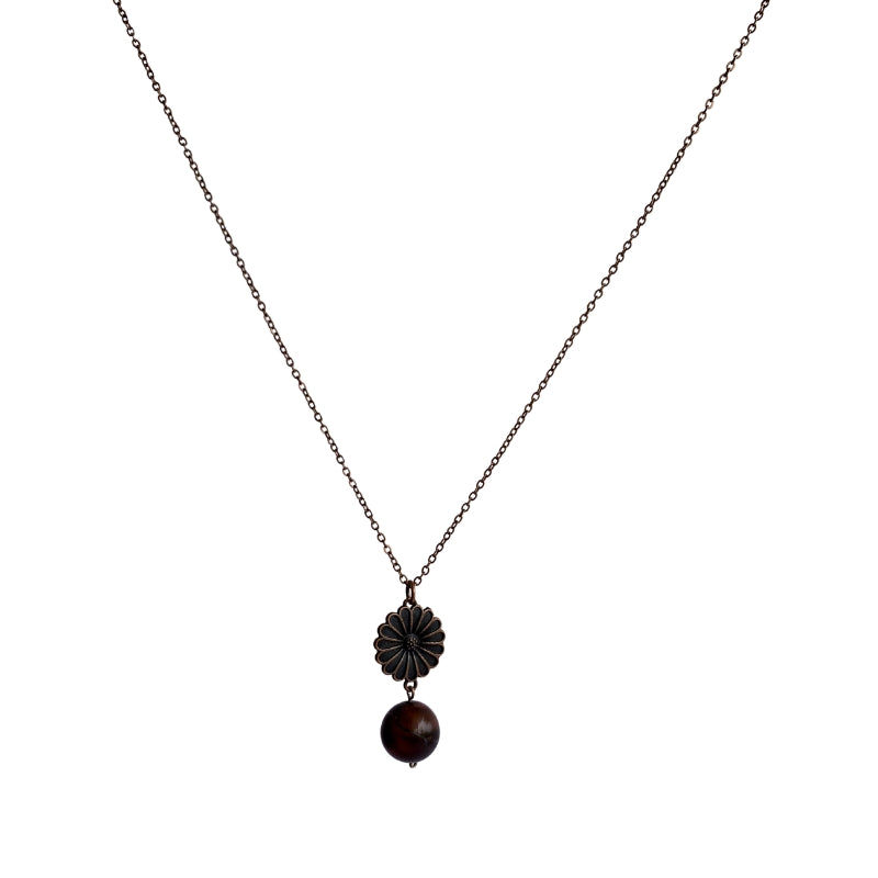 Dainty Bronze Flower Necklace | Red Tiger Eye - For Women | Includes: Necklace