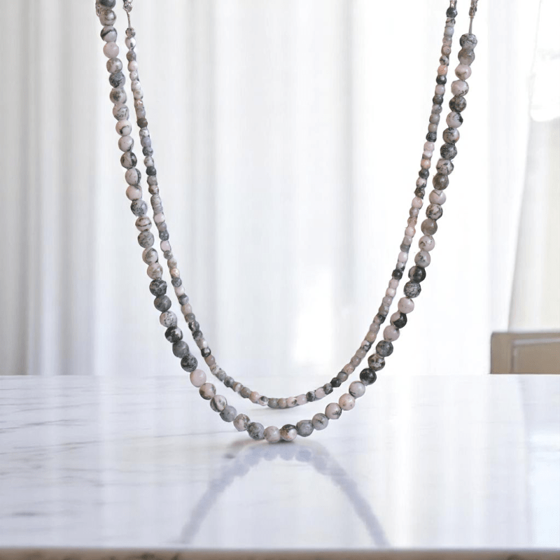 Double Layered Shadow Stone Necklace | Tree Agate Stone - For Women | Includes: Necklace (Set Of 2)