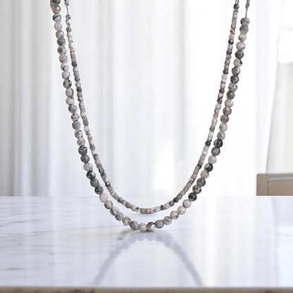 Double Layered Shadow Stone Necklace | Tree Agate Stone - For Women | Includes: Necklace (Set Of 2)