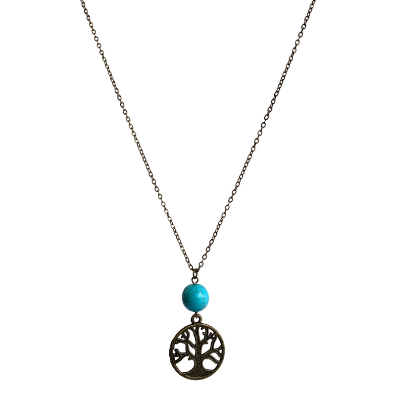 Banyan Tree Turquoise Necklace | Brass & Turquoise - For Women | Includes: Necklace