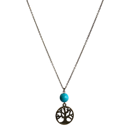 Banyan Tree Turquoise Necklace | Brass & Turquoise - For Women | Includes: Necklace