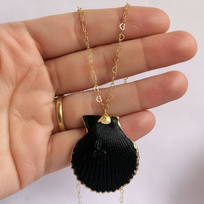 Black calico scallop Necklace | Natural Scallop - For Women | Includes: Necklace