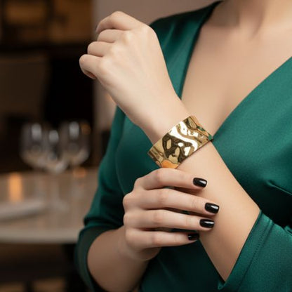 Cuff of Power Bracelet | PVD 18K Gold Plated, Stainless Steel, Water Proof - For Women | Includes: Bracelet