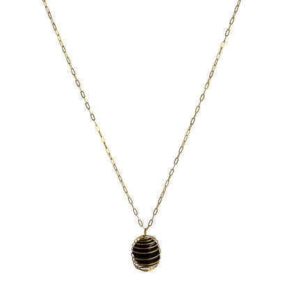 Chunky Whirl Mystic Golden Necklace | Black Obsidian - For Women | Includes: Necklace
