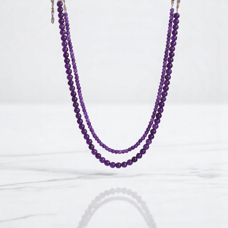 Double Layered Deep Purple Necklace | Amethyst Stone - For Women | Includes: Necklace (Set Of 2)