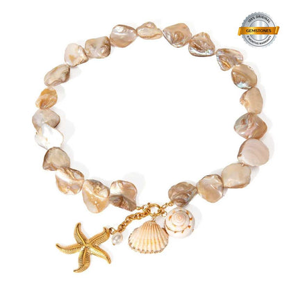 Organic Shell Necklace | PVD 18K Gold Plated, Stainless Steel, Water Proof - For Women | Includes: Necklace