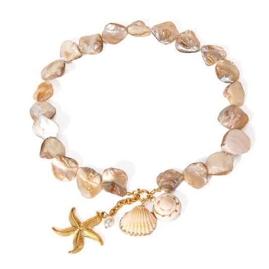 Organic Shell Necklace | PVD 18K Gold Plated, Stainless Steel, Water Proof - For Women | Includes: Necklace