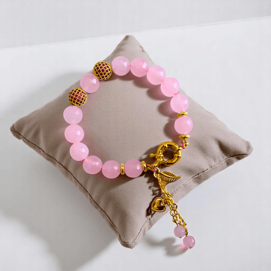 Minimal Muse Bracelet | Rose Quartz Stone, PVD 18K Gold Plated - For Women | Includes: Bracelet